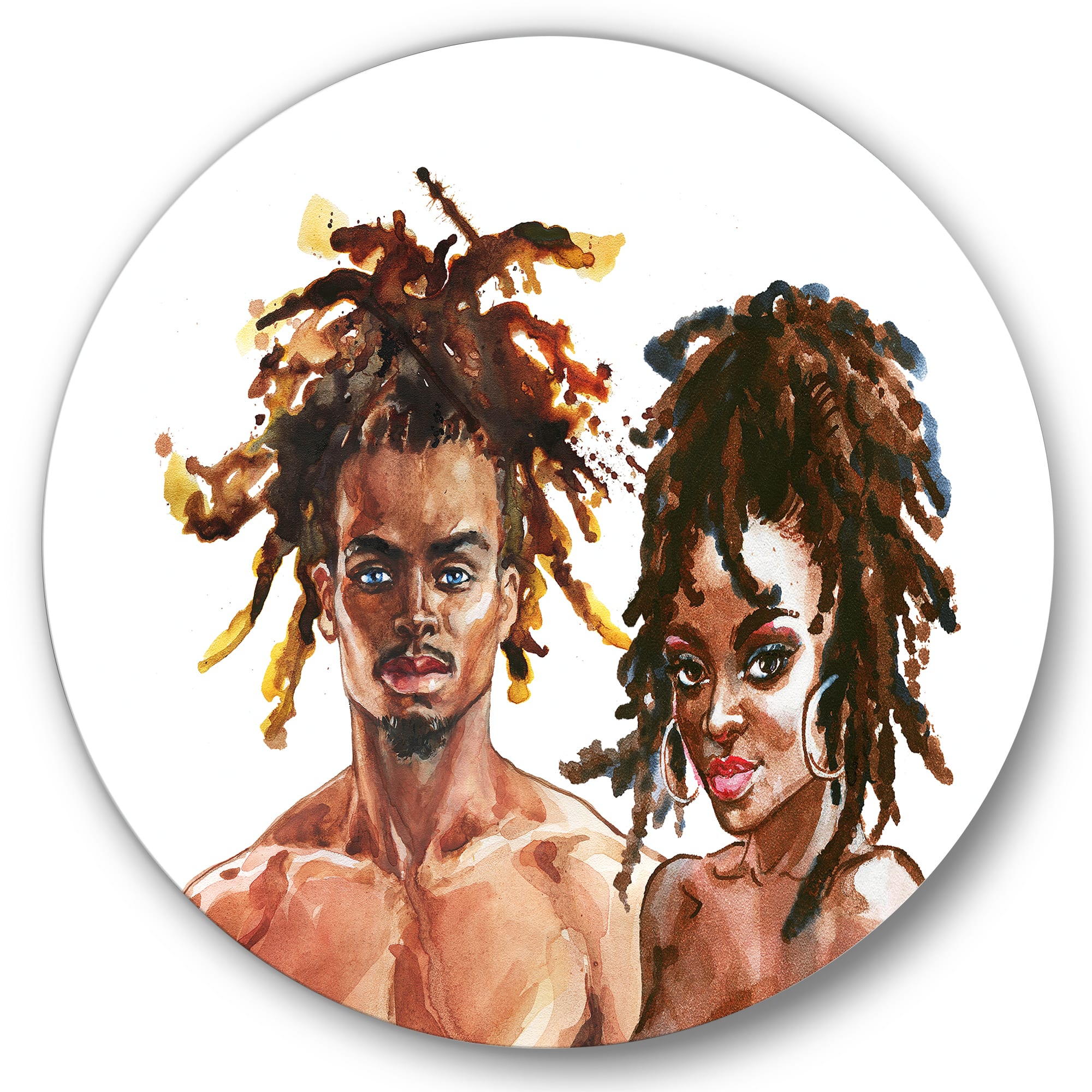 Designart - Portrait of Afro American Couple - Modern Metal Circle Wall Art